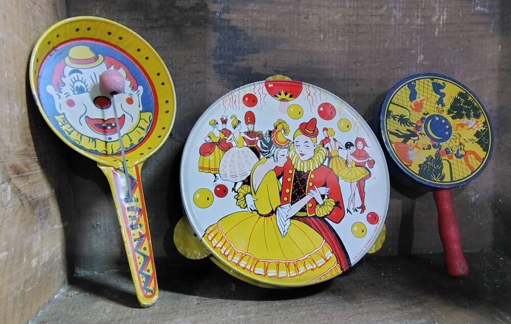 Vintage Tin Litho Noisemakers Clappers Lot of 3